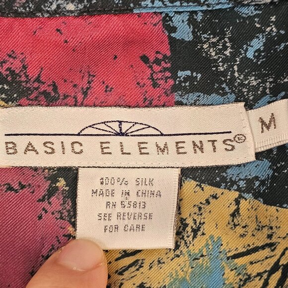 Basic Elements Abstract Shirt 100% Silk Size M Collared Long Sleeve Button Down - Picture 4 of 10